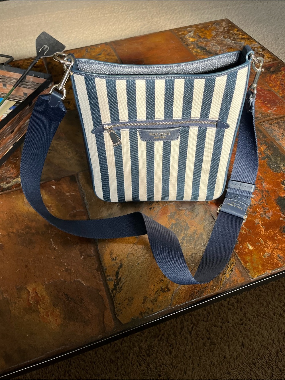 Kate Spade New York Hudson Navy & Cream Striped Crossbody Bag